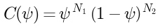 C(\psi) = \psi^{N_1} (1-\psi)^{N_2}